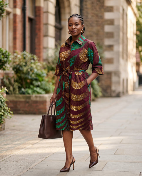 Sami button down tailored dress with drawstring.