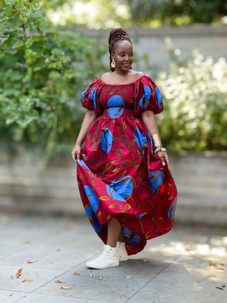 Tamara statement dress with puff sleeves and a full skirt.