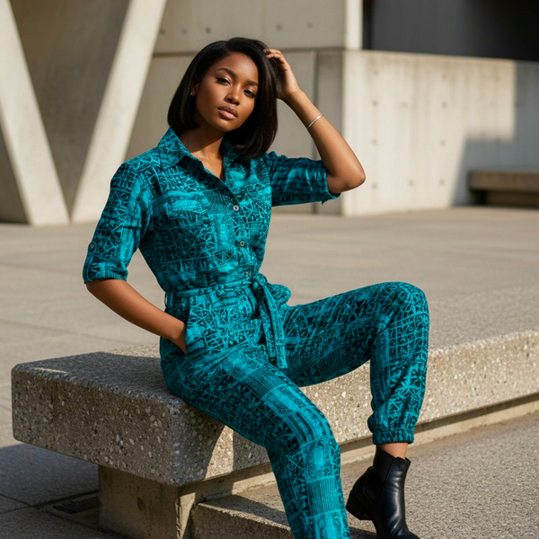 Razi collared  jumpsuit in a vibrant contemporary African