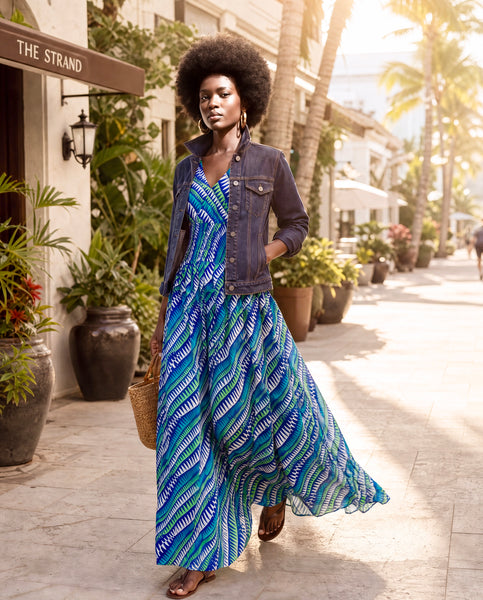 Wuni sleeveless maxi dress in a contemporary African print.
