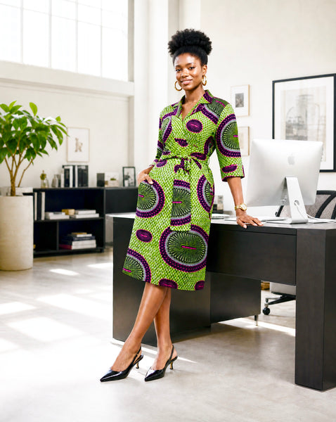 Nona collared shirt dress in a bold contemporary African print.