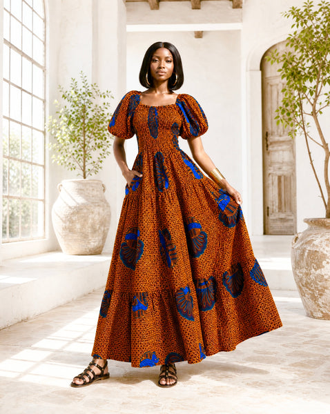 Jaffe smocked maxi dress in a vintage print.
