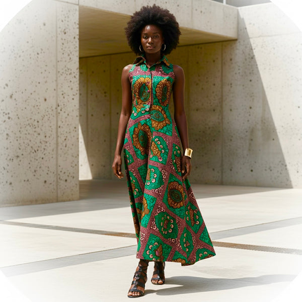 Shali sleeveless collared fit and flare dress.