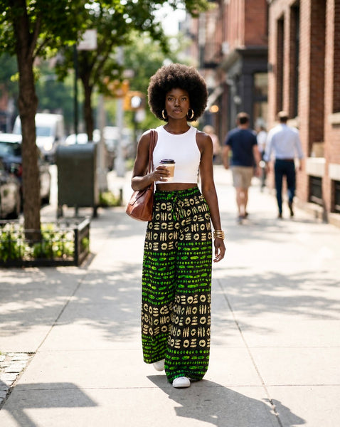 Tila unisex Wide leg pants in a geometric print.