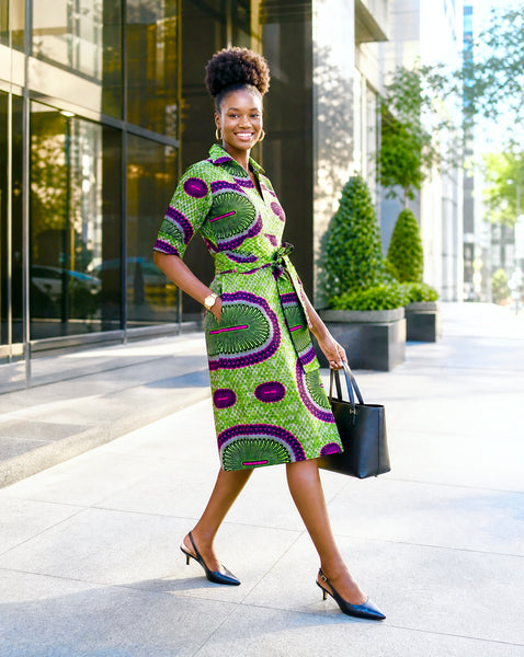 Nona collared shirt dress in a bold contemporary African print.
