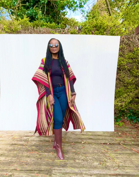 Yelawa handwoven unisex kimono in multicoloured stripes.