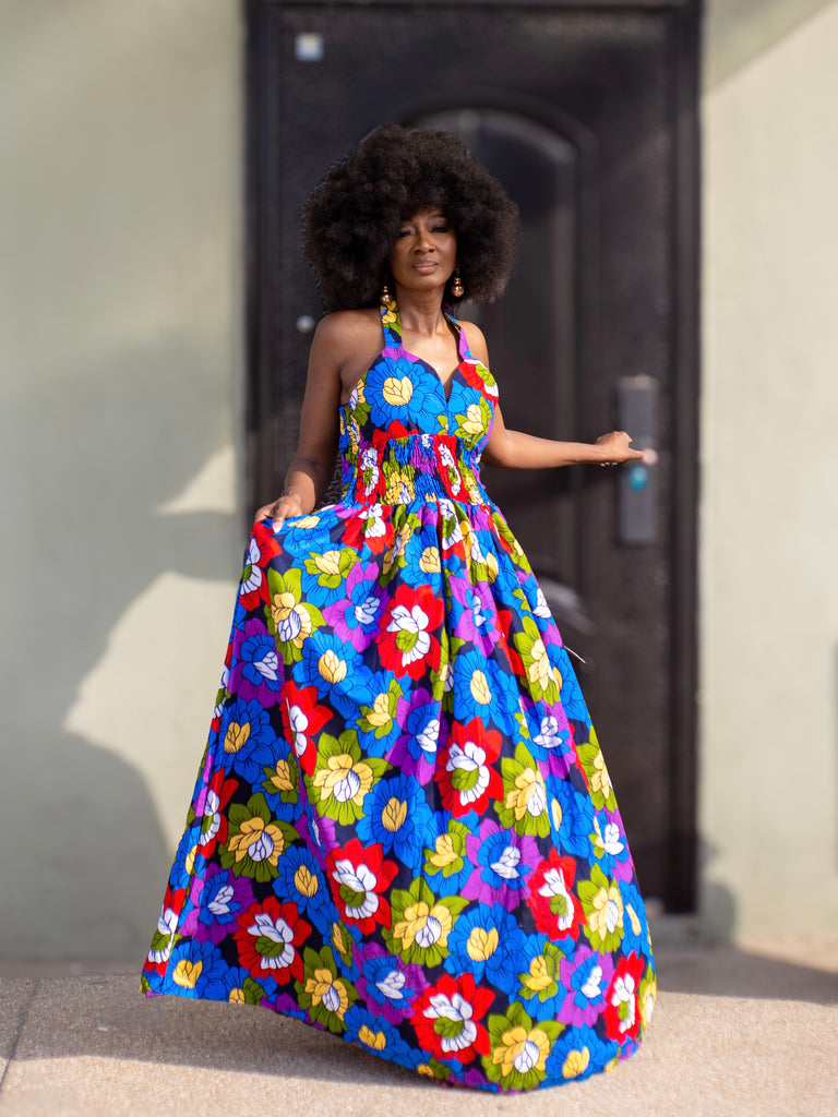 Rahila halter neck multi-coloured floral maxi dress. House of Afrika Rahila halter neck multi-coloured floral maxi dress. House of Afrika