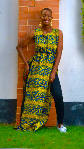 AFIA long top in a yellow African print.