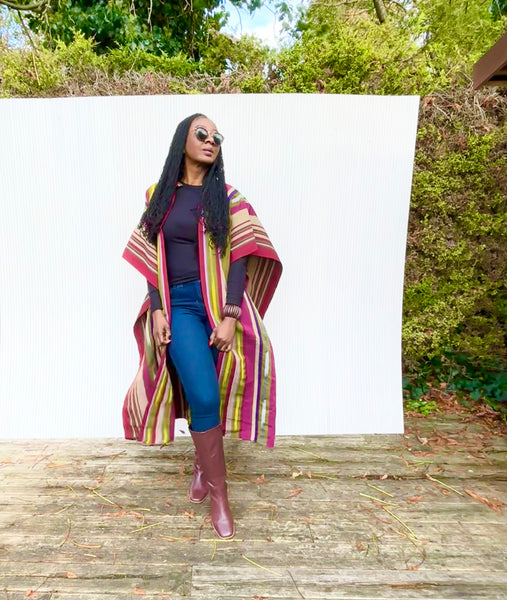 Yelawa handwoven unisex kimono in multicoloured stripes.