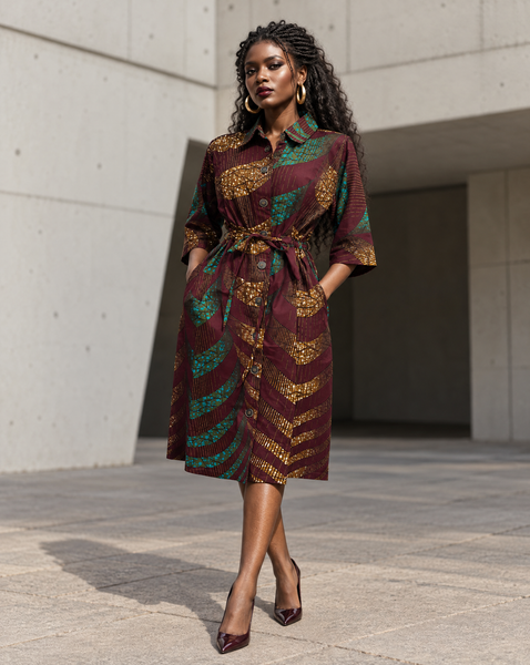 Sami button down tailored dress with drawstring.