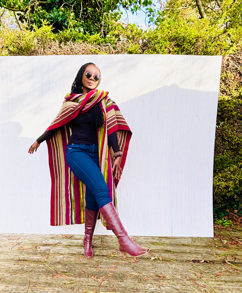 Yelawa handwoven unisex kimono in multicoloured stripes.