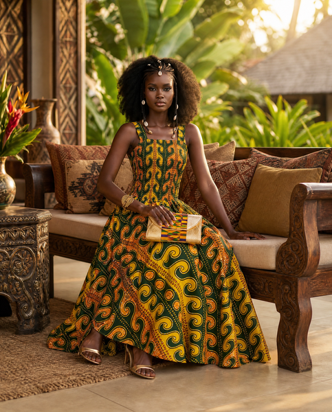 Adina smocked fit and flare maxi dress.