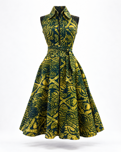 Shali tye and dye sleeveless collared dress.