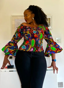 African print Smocked top in a vibrant multicoloured print.