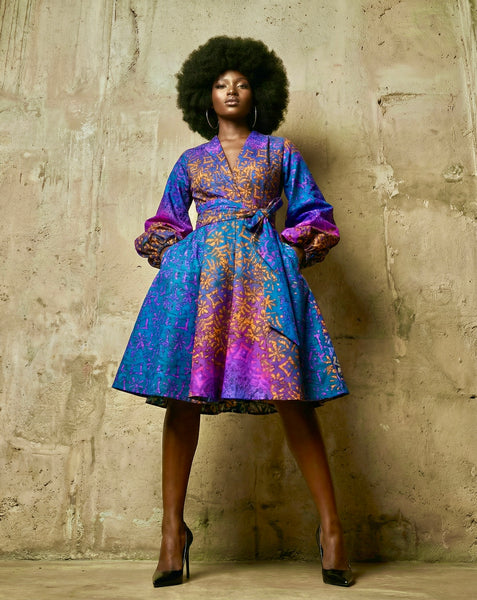 Zanda dress with statement sleeves in purple