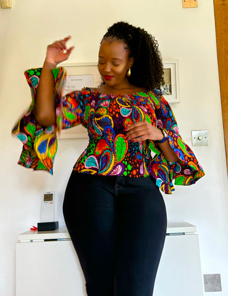 African print Smocked top in a vibrant multicoloured print.