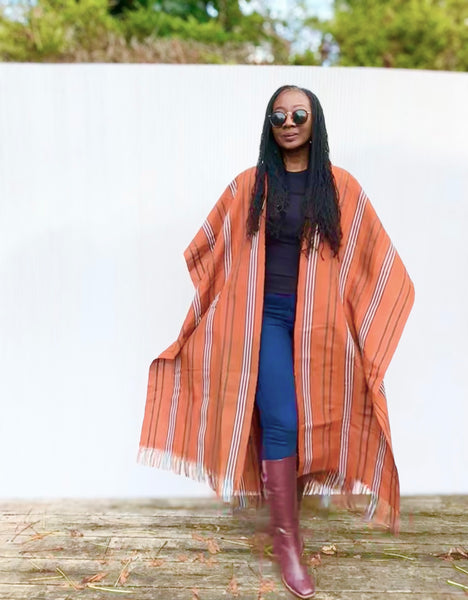 Yelawa handwoven unisex kimono in orange.