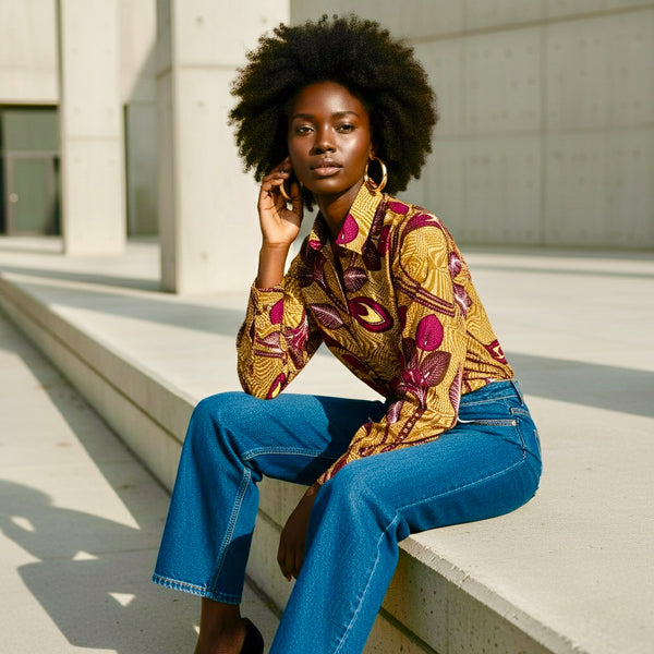 African print tailored retro classic shirt,