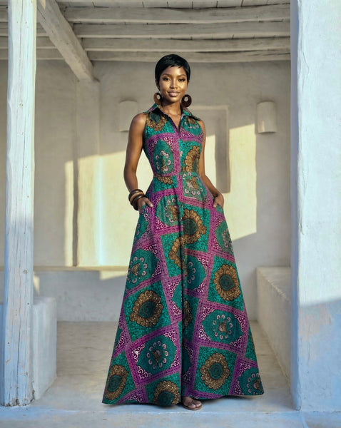 Shali sleeveless collared fit and flare dress.
