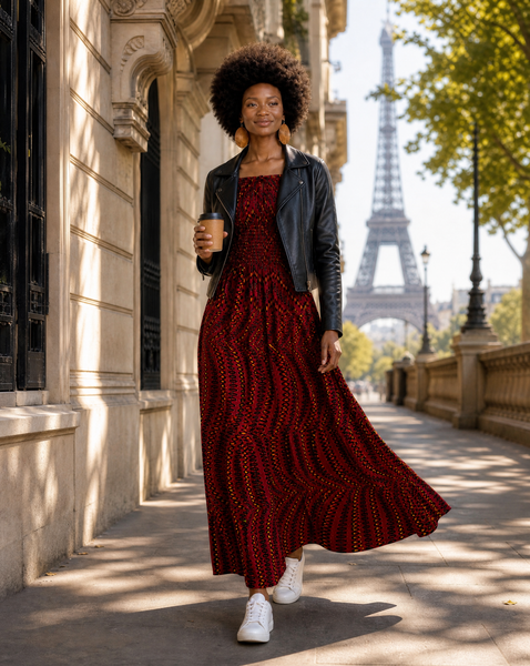 Afro Bohemian peasant inspired African print maxi dress.