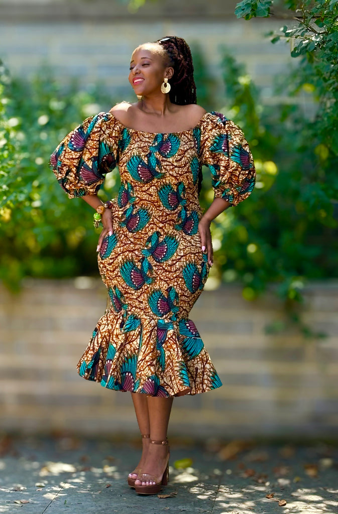 Balima bodycon dress with a frill hem House of Afrika Balima bodycon dress with a frill hem House of Afrika