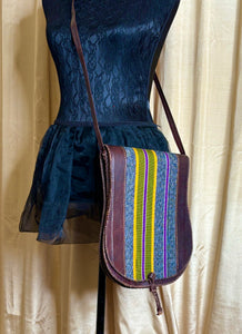 Authentic Ghanaian Leather bag with handwoven fugu fabric