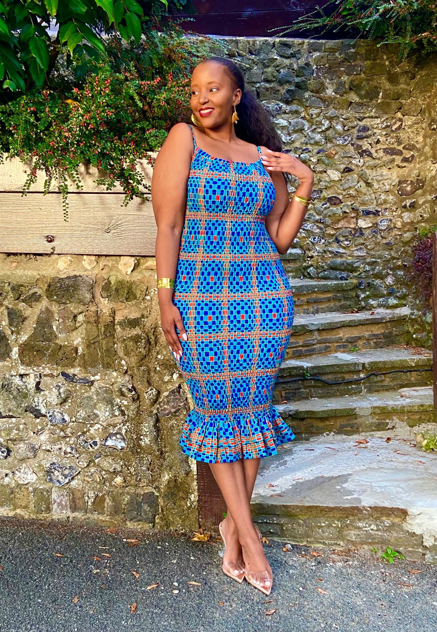 african bodycon dress Asymmetric Bodycon Dress with African Print Trims