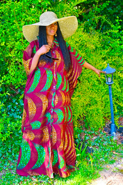 Button down Boubu in a deep brown with dashes of green.
