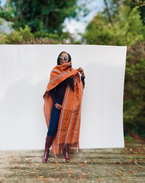 Yelawa handwoven unisex kimono in orange.