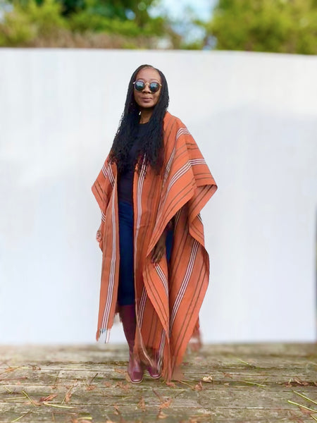 Yelawa handwoven unisex kimono in orange.