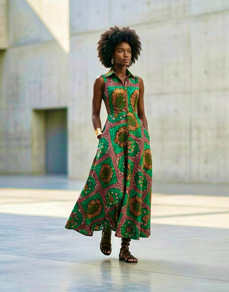 Shali sleeveless collared fit and flare dress.