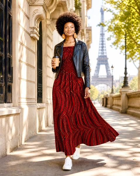 Afro Bohemian peasant inspired African print maxi dress.