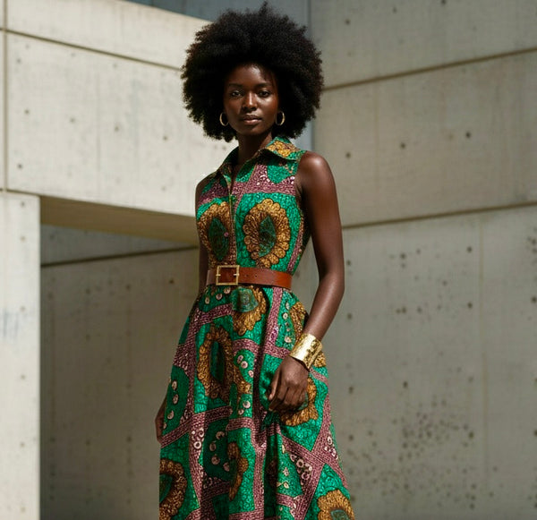 Shali sleeveless collared fit and flare dress.