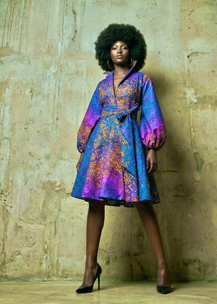 Zanda dress with statement sleeves in purple