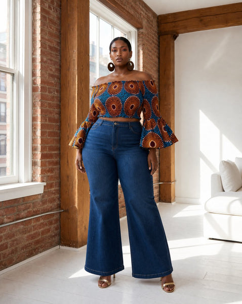 Bindi smocked African print statement bell sleeves top in a vintage print.