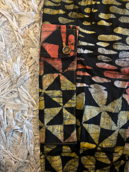 Cargo pants in an abstract hand dyed fabric.