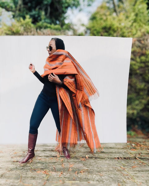 Yelawa handwoven unisex kimono in orange.