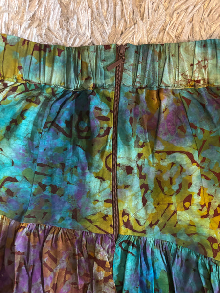 Azichi tiered skirt in a hand dyed fabric in a multicoloured palette.