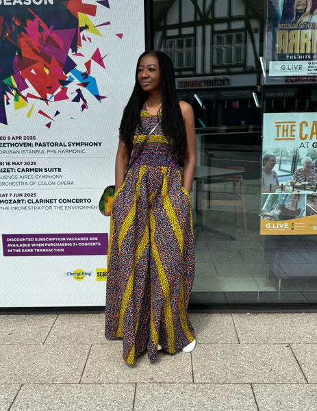 Talata wide leg jumpsuit in a vintage African print.