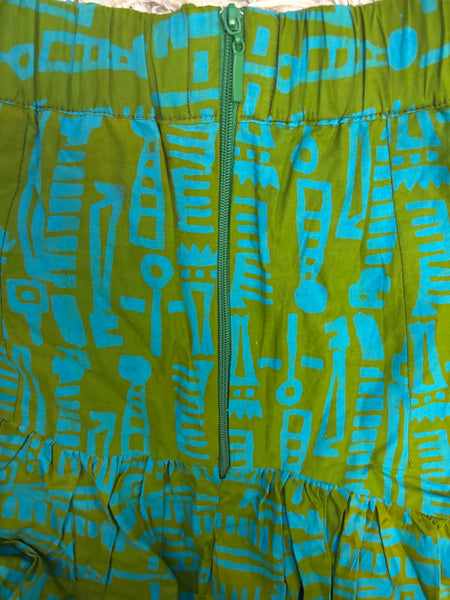 Azichi tiered skirt in green in a hand dyed fabric.