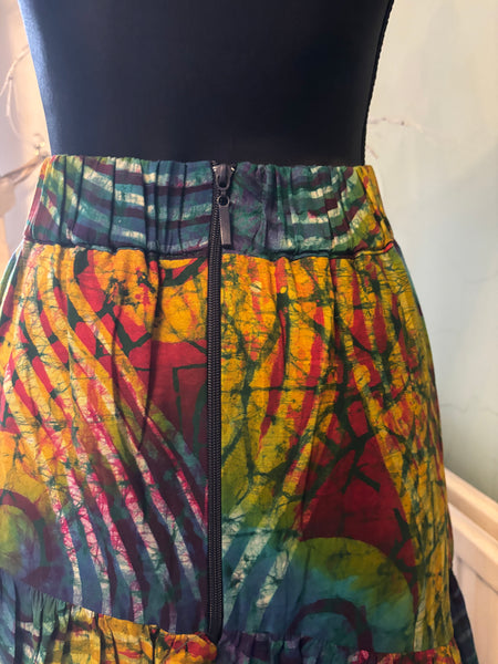 Azichi tiered skirt in a hand dyed fabric in a multicoloured palette.