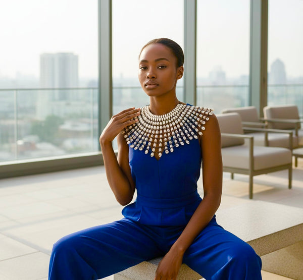 Statement Cowrie bib necklace.