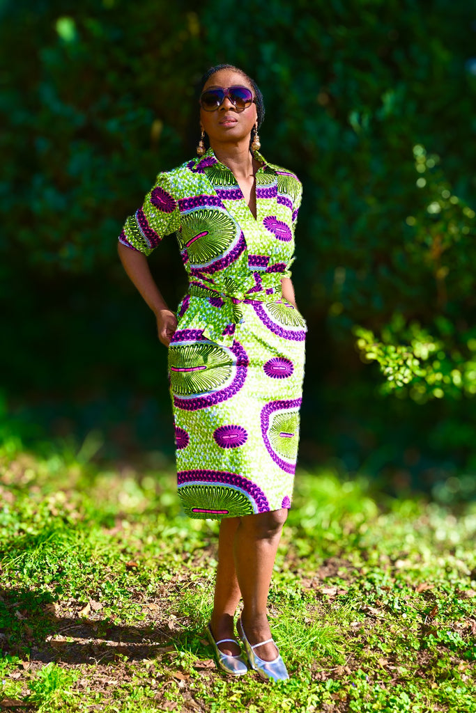 african shirt dresses for ladies Lenia African Print Shirt Dress (Orange)