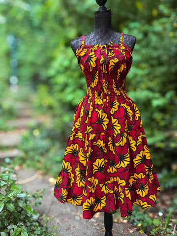 African Red Yellow And Green Dress Smocked Peasant Inspired African Print House Of Afrika African Red Yellow And Green Dress Smocked Peasant Inspired African Print House Of Afrika