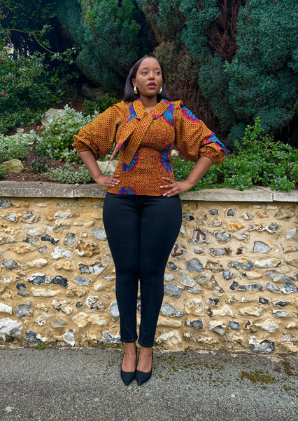 RUMI smocked top in mustard.