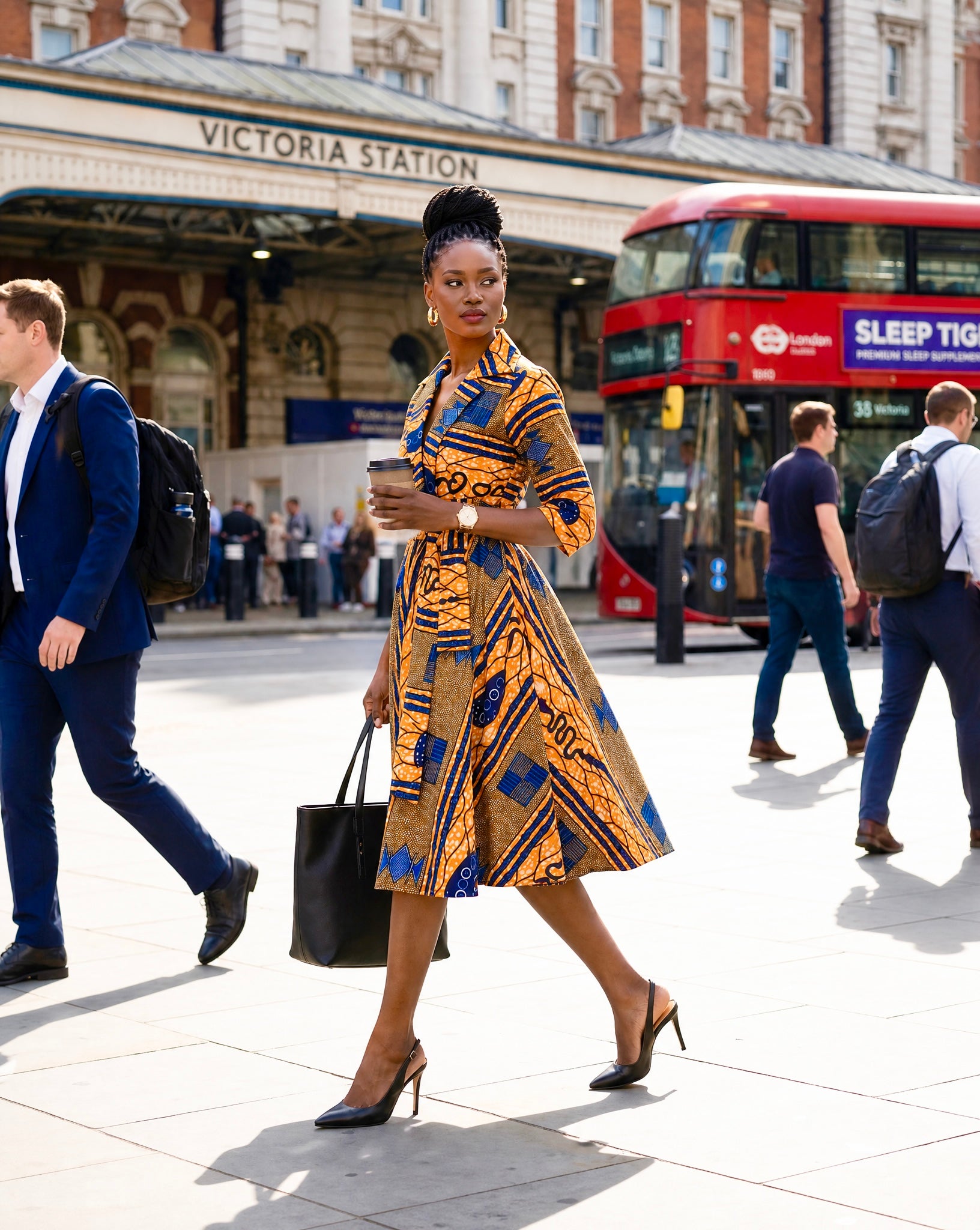 Kayla 50’s shirt style dress in a bold contemporary geometric African print.