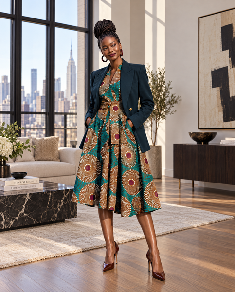 Riki Retro Ankara lapel Dress.