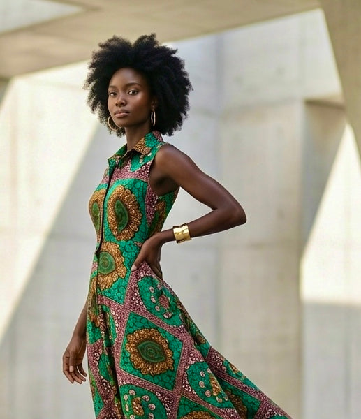 Shali sleeveless collared fit and flare dress.