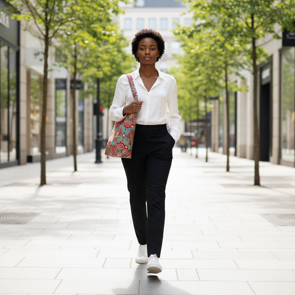 Oversized padded Tote bag in bold geometric contemporary African print.