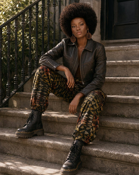 Cargo pants in an abstract hand dyed fabric.